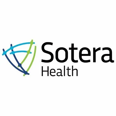 Sotera Health logo with stylized globe made of interconnected lines in blue and green, and the company name in black text.