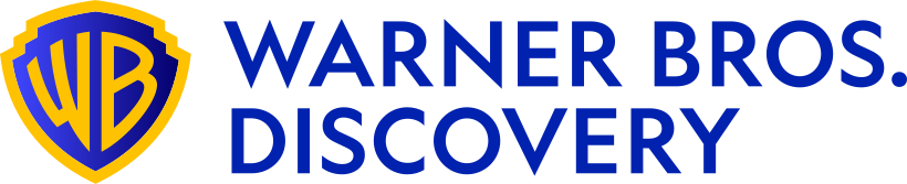 Warner Bros. Discovery logo with a yellow and blue shield and text in blue.