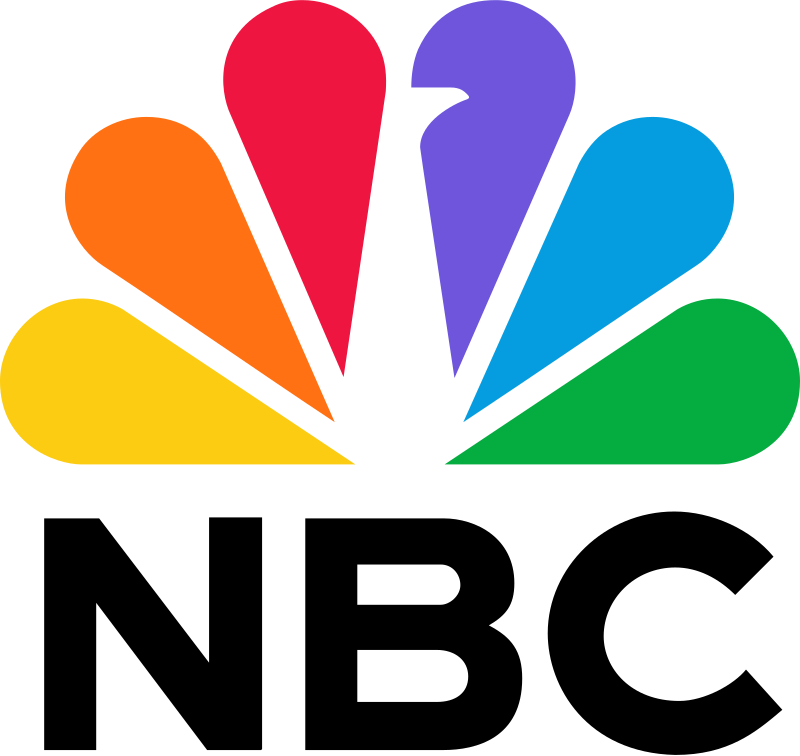 NBC logo with multicolored peacock feathers in yellow, orange, red, purple, blue, and green.