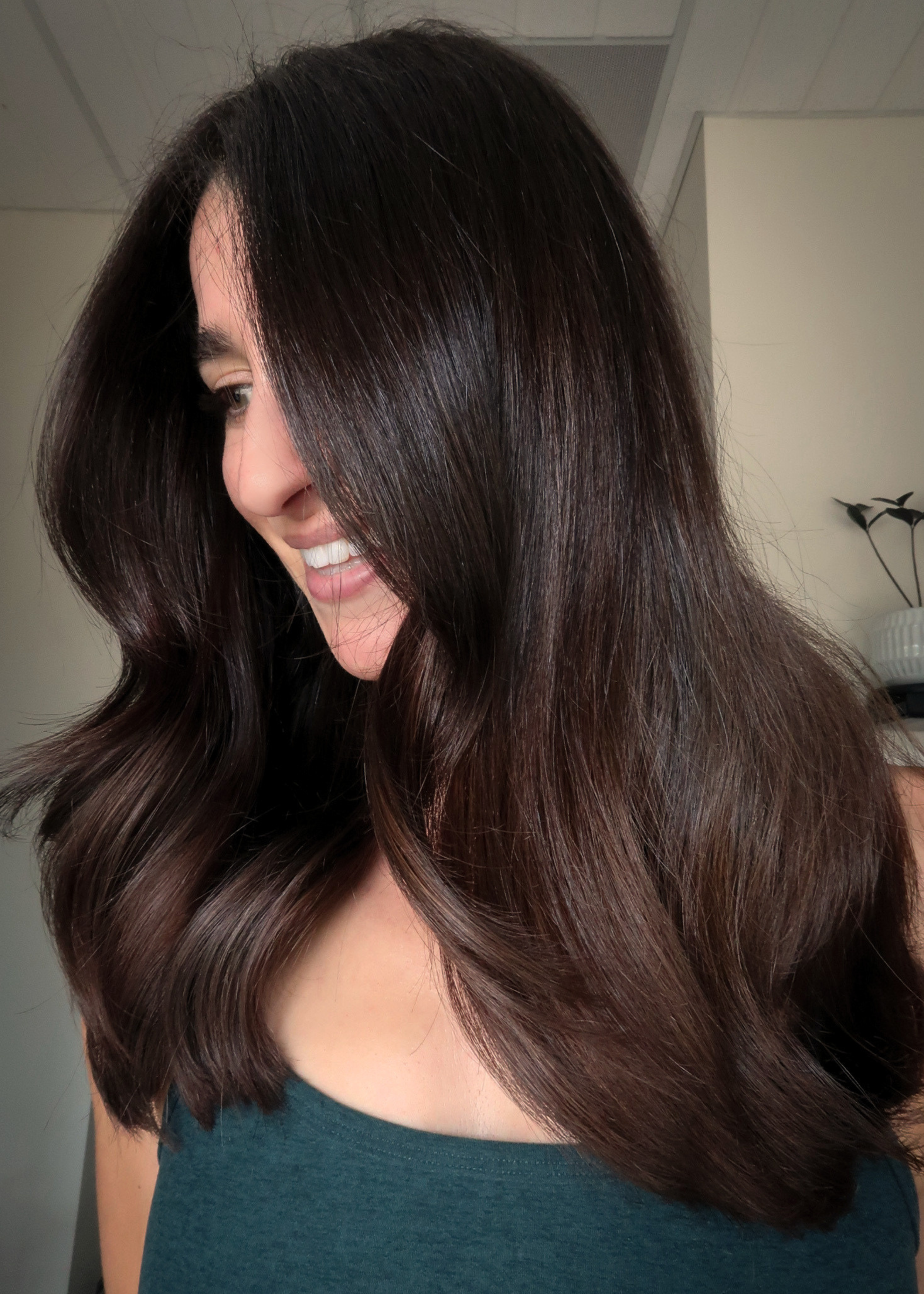 Blended, seamless, rich brown hair color