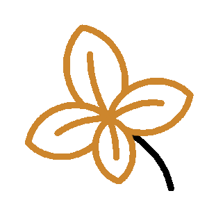 A simple line drawing of a flower with five petals in a brown color on a black background.