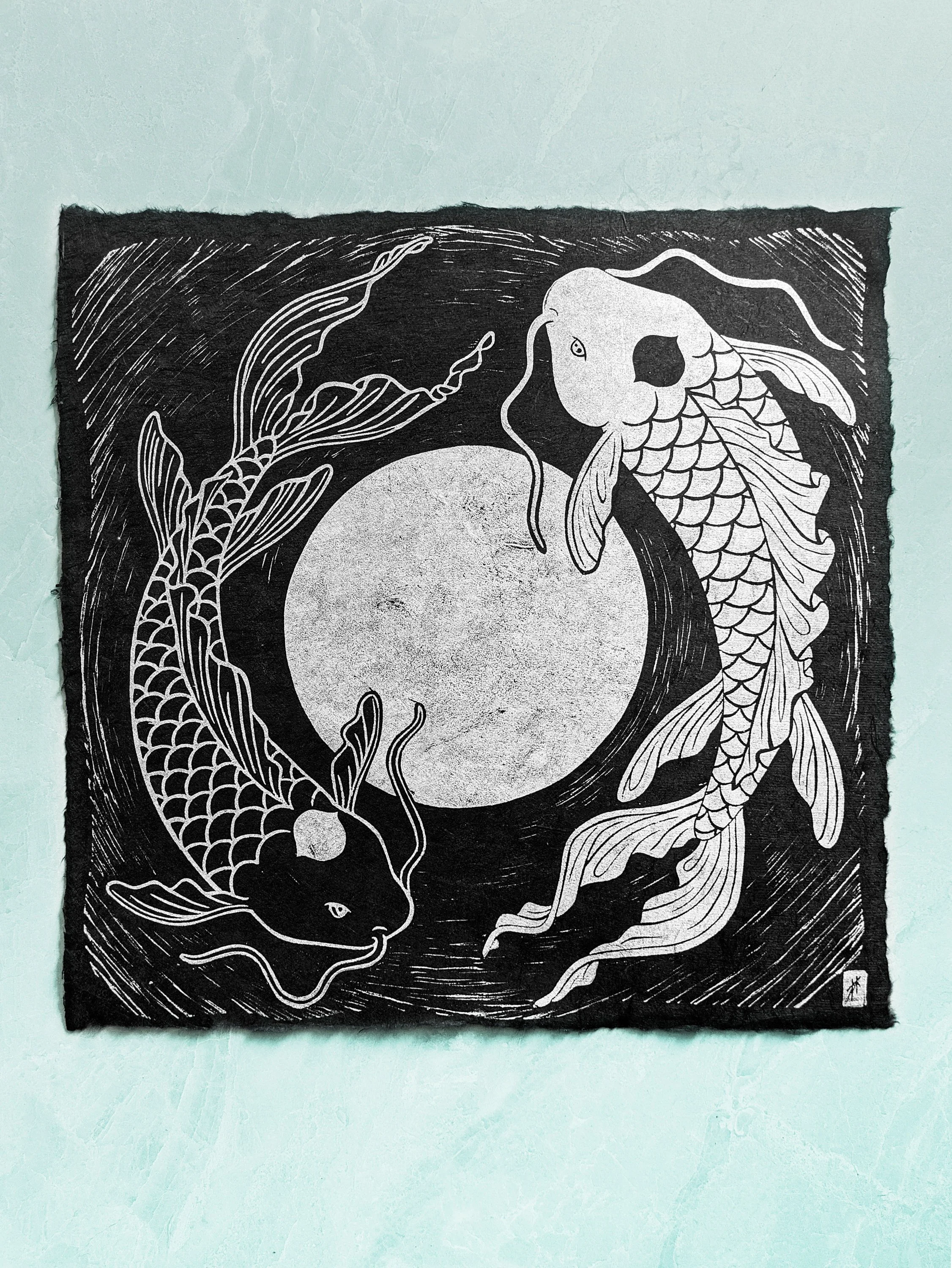 Tui and La | Linocut | 12x12