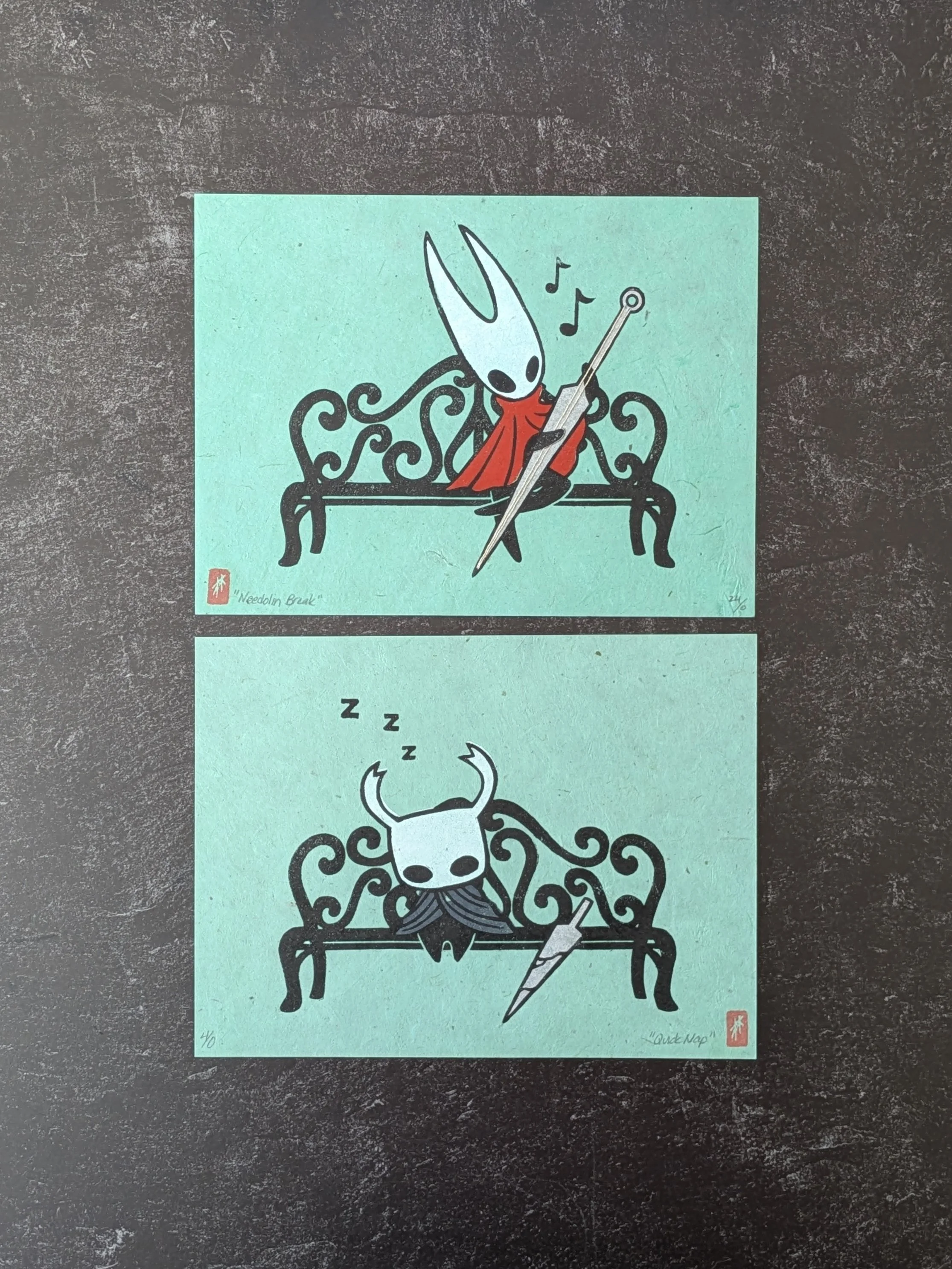 Hollow Knight and Silksong | Linocut | 8x6