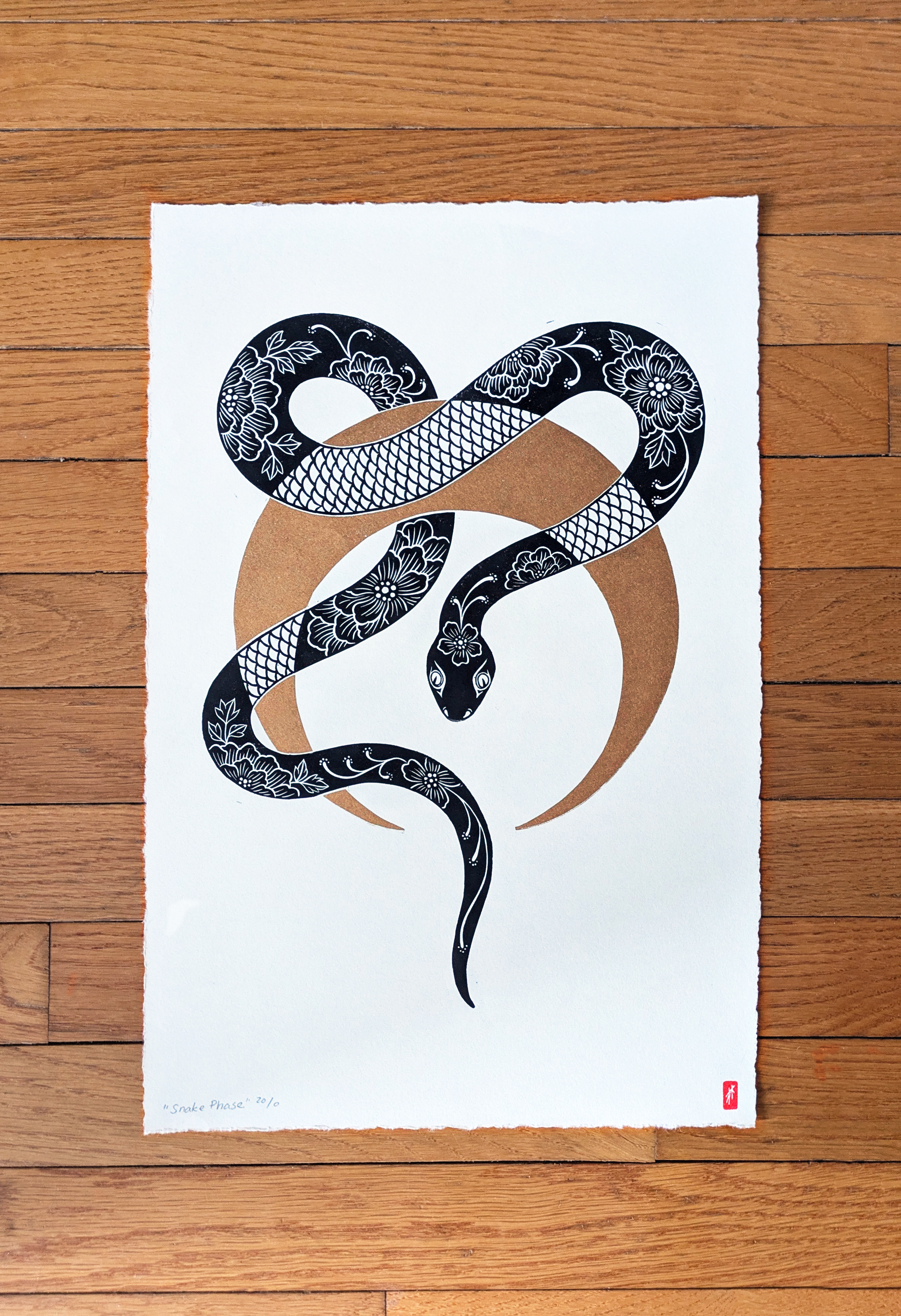 "Snake Phase" Linocut