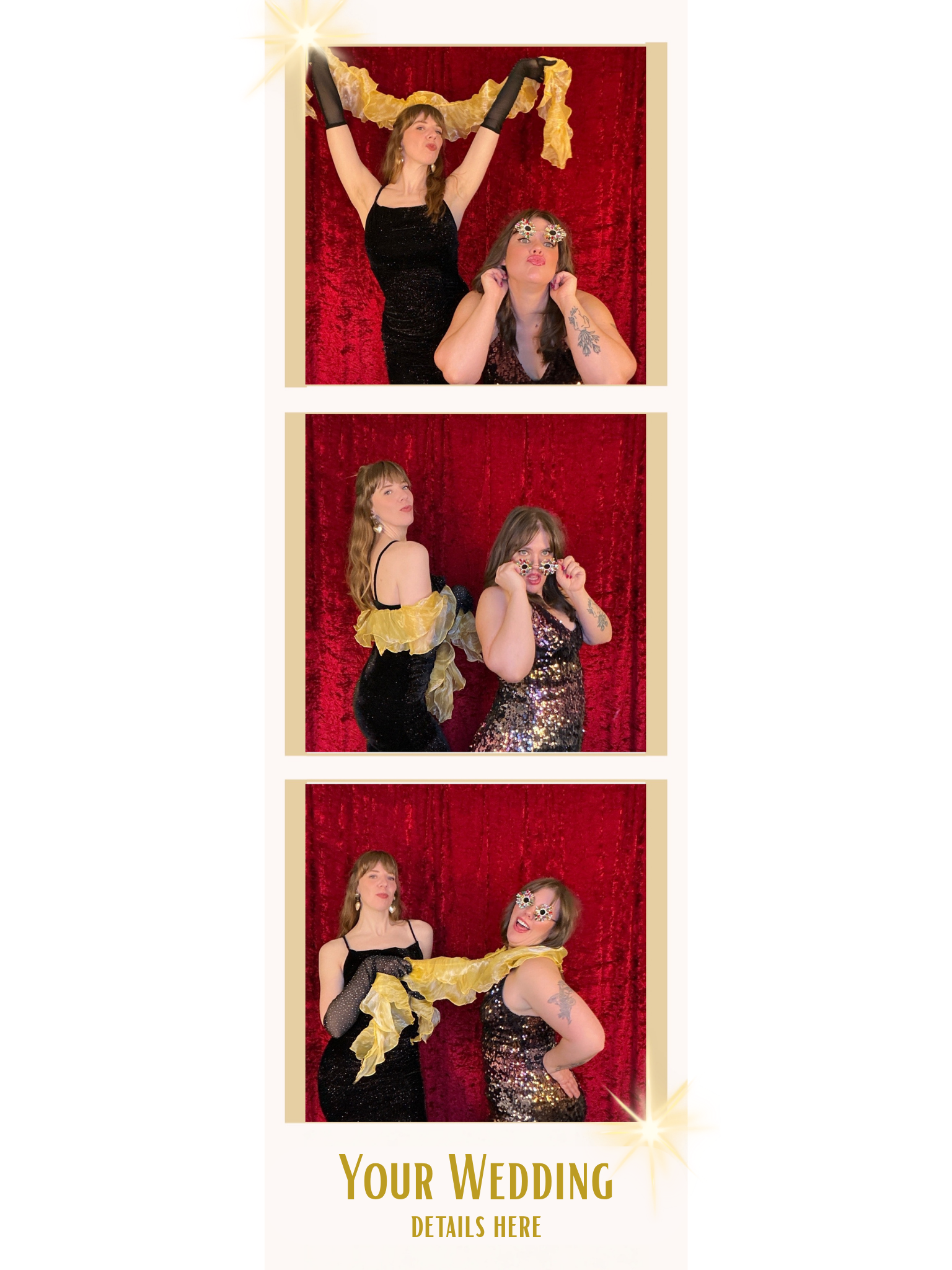 Luxury Nashville wedding photo booth strip prints with custom overlay design, high-quality printed photo booth experience