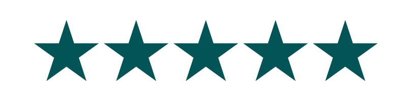 Five dark teal stars on a black background.