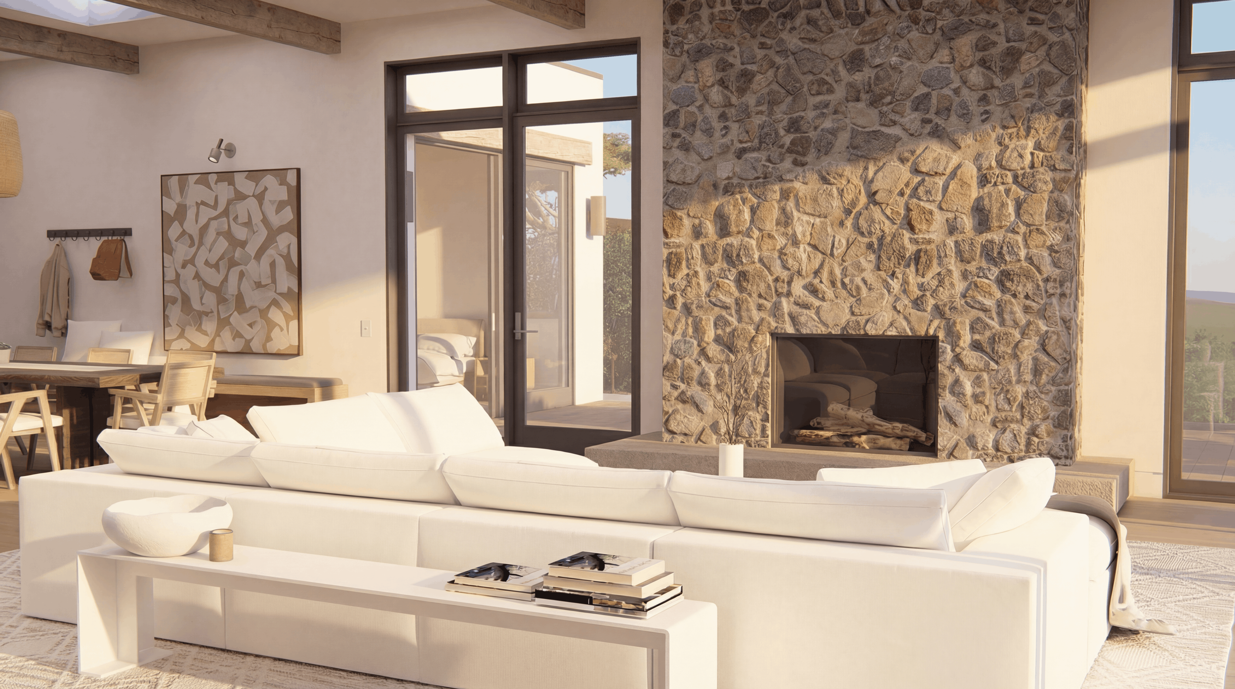 	
Photo realistic rendering of 607 & 609 N Granados Avenue great room and fireplace