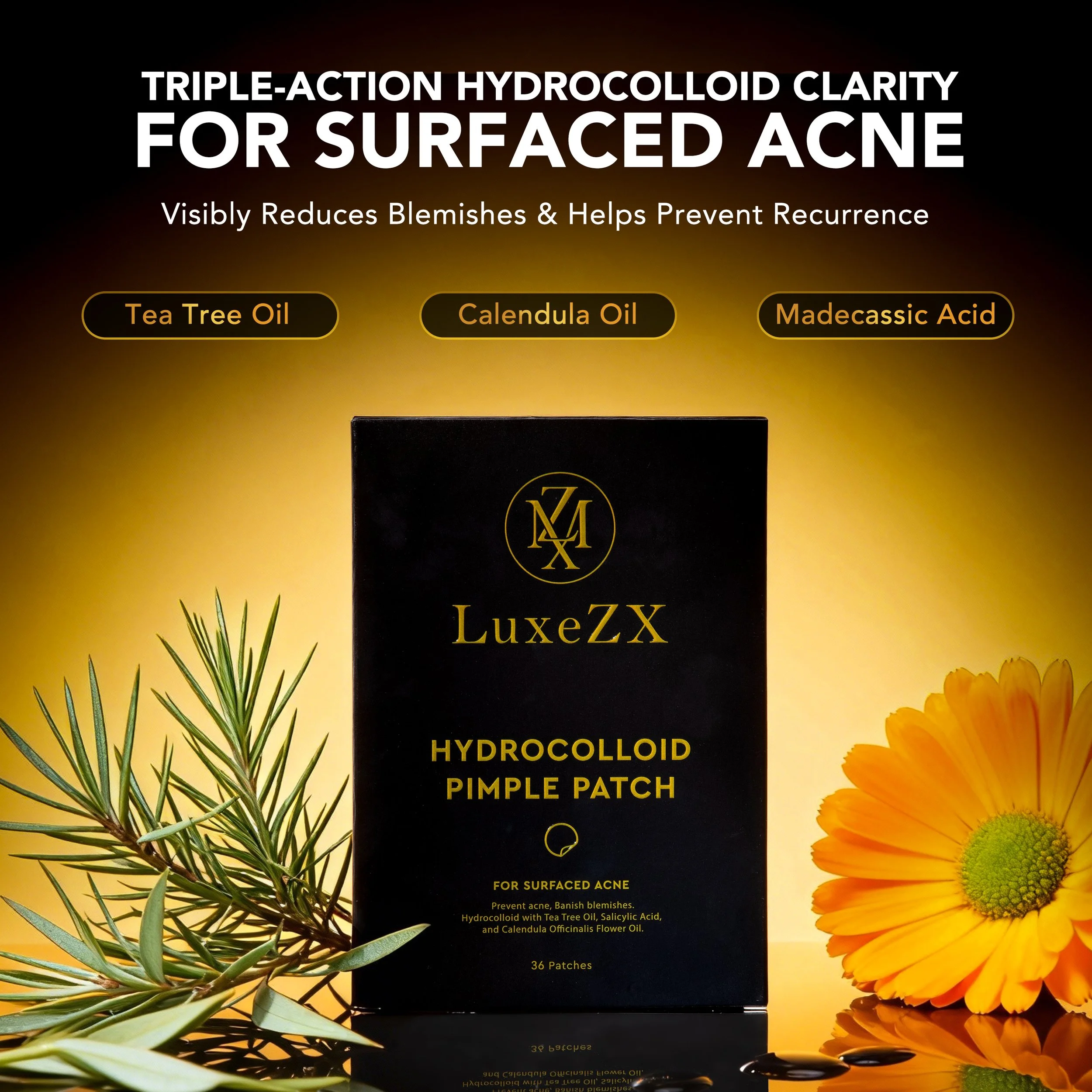 LuxeZX Hydrocolloid Pimple Patch acne treatment with tea tree oil and calendula