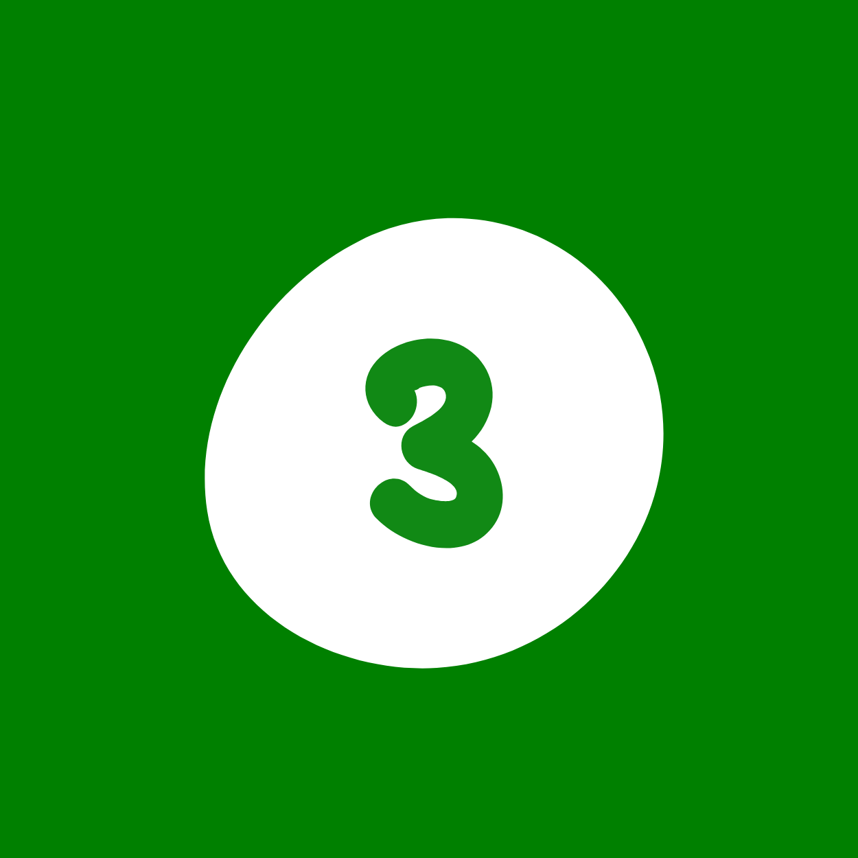 Green background with a white circle containing the number 3 in green.