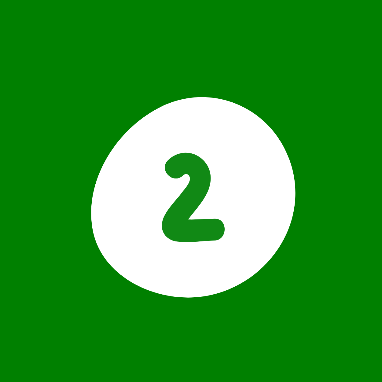 Green background with a white circle in the center containing a green number 2.