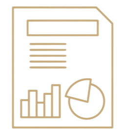 A black and yellow document icon with a bar chart and pie chart illustrations.