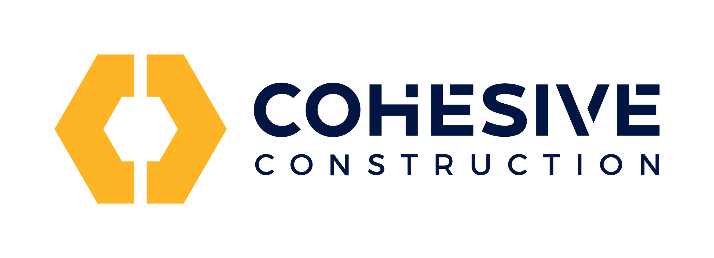 Cohesive Construction logo with a yellow hexagonal icon and dark blue text.
