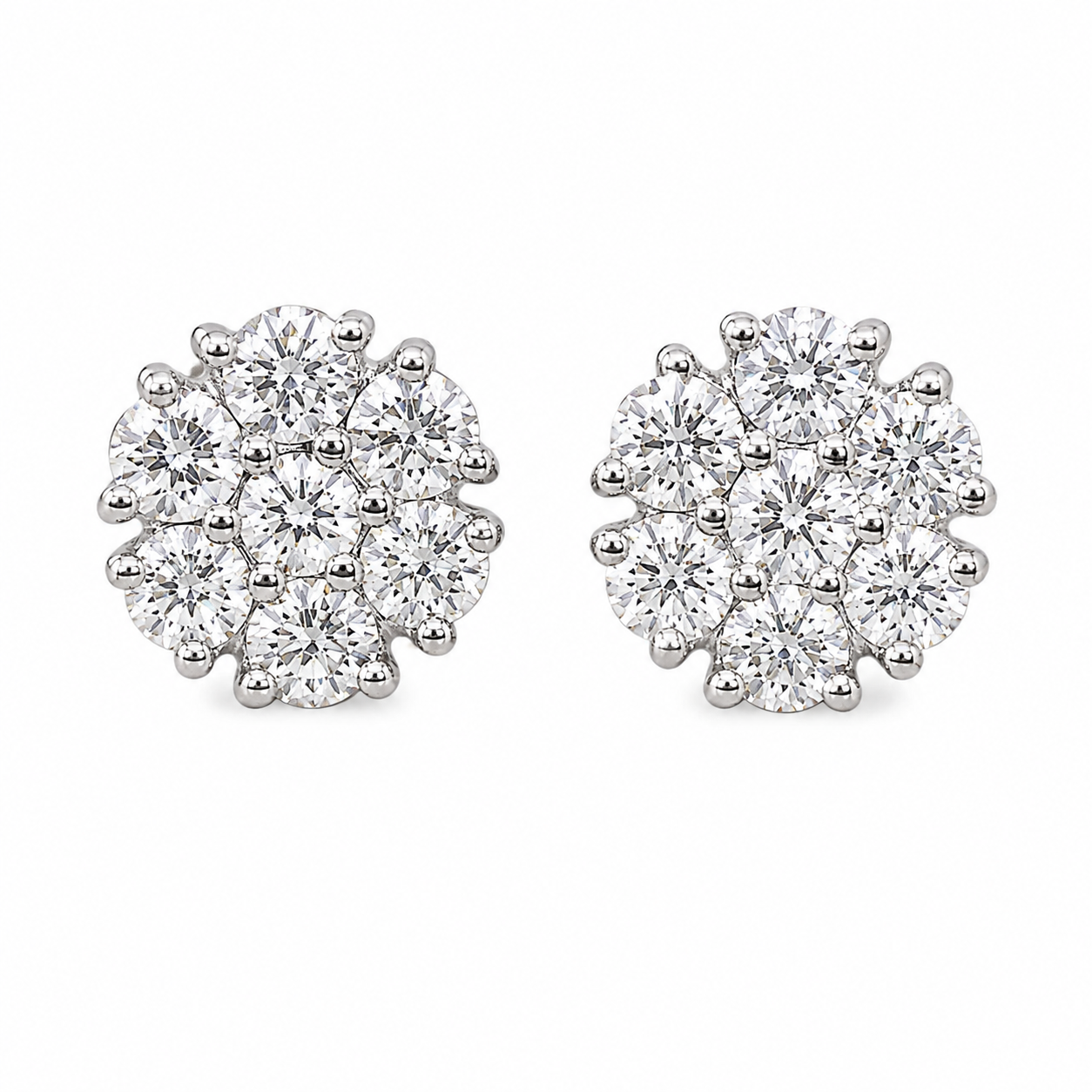 Cluster Diamond Stud Flower Earrings