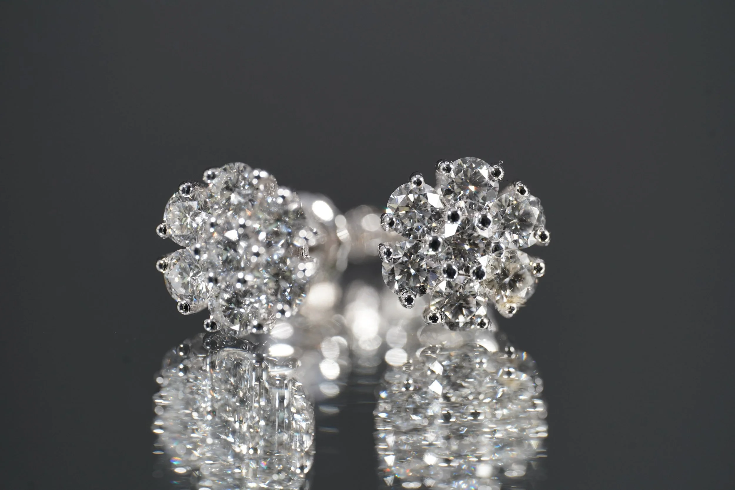 Cluster Diamond Stud Flower Earrings