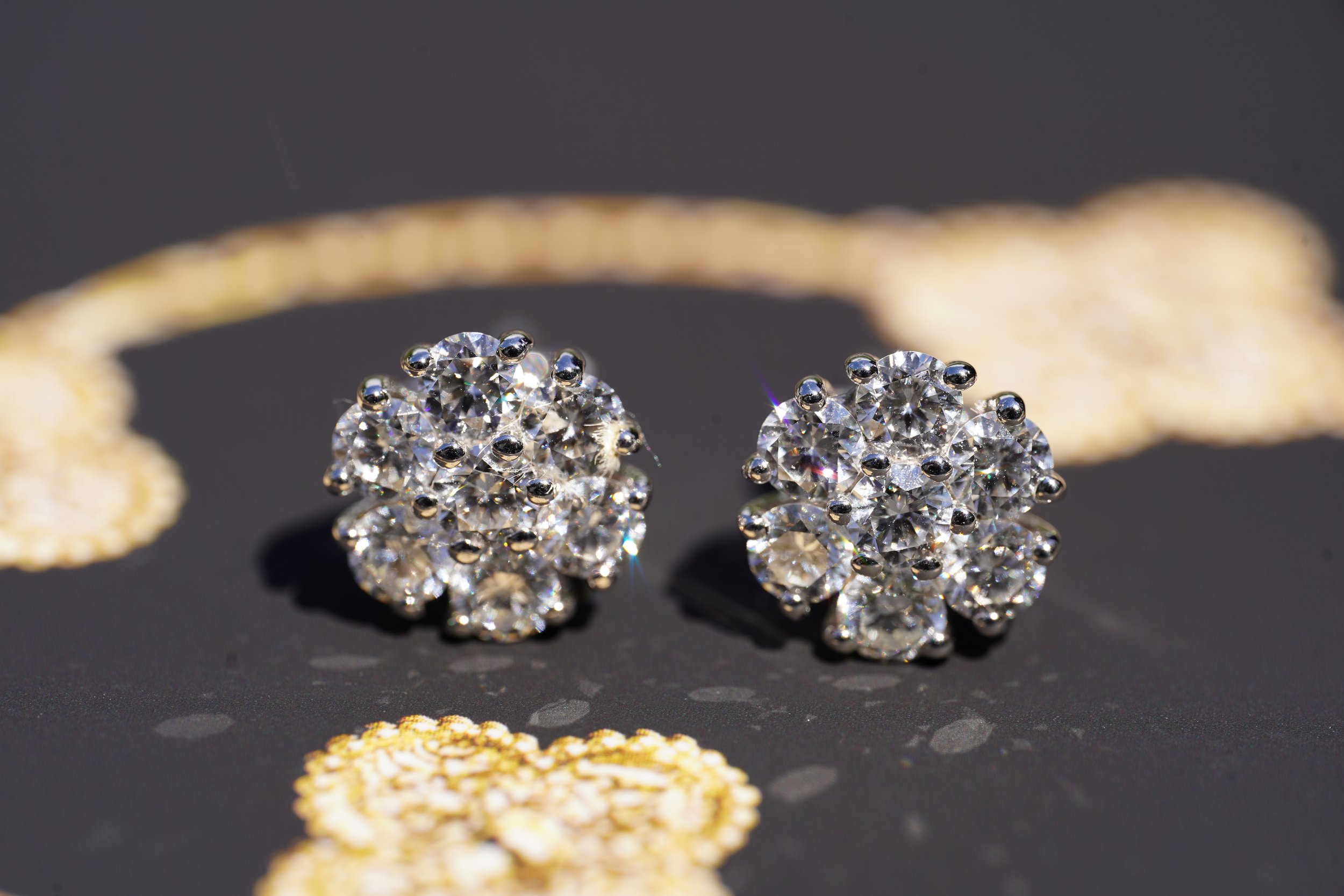 Cluster Diamond Stud Flower Earrings