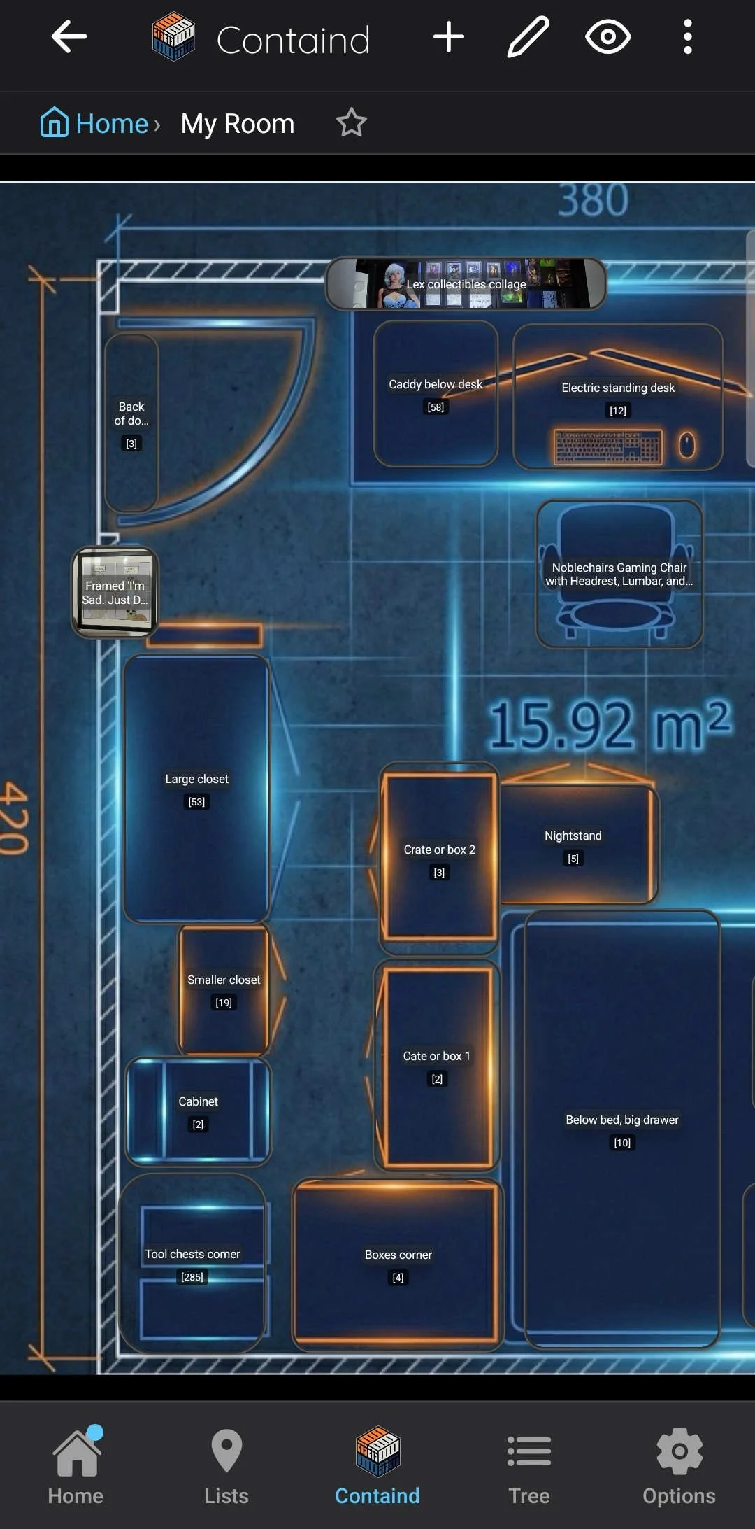 Floorplan with furniture ad items in COntaind
