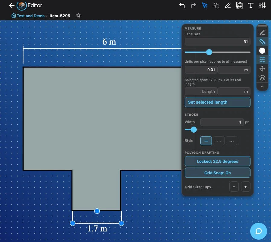 Example of Measure tool used in Containd App
