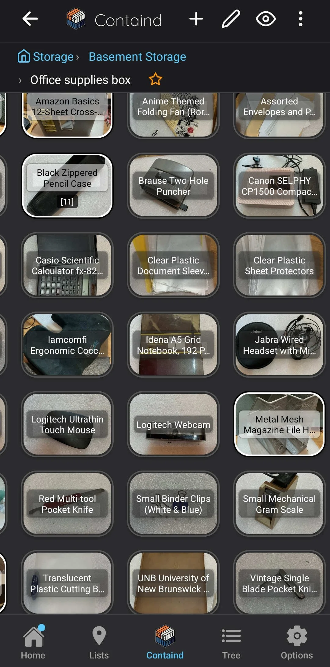 Auto-Rastered items inventory stored in a box in Containd.