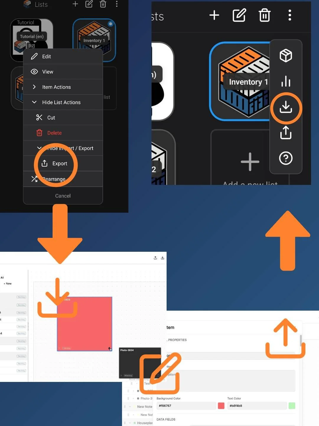 Illustration how the Containd App data can be edited in the Kanban, Containd web app. Illustrating how they workinterconnected.