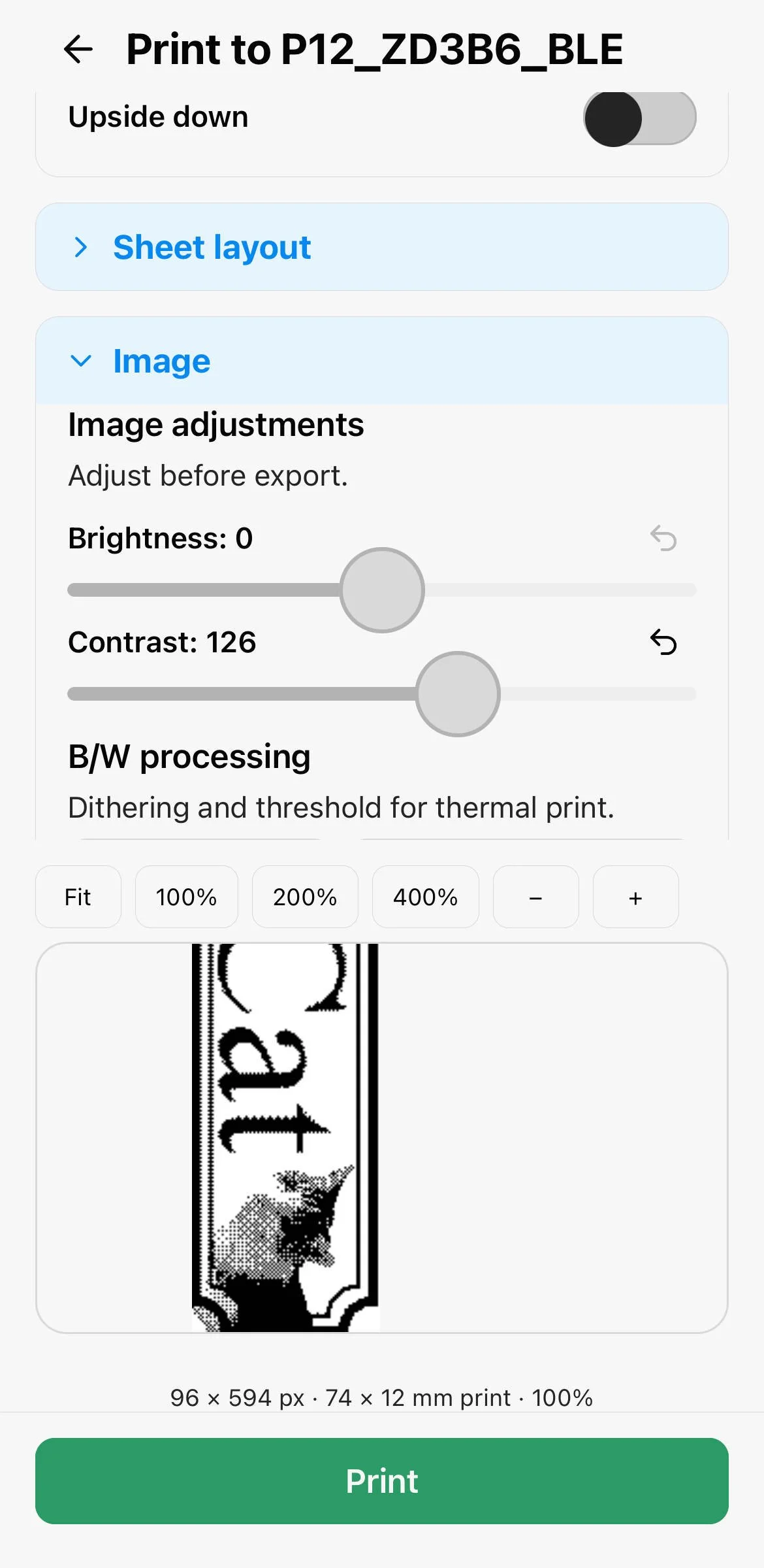 Print dialog for stip label