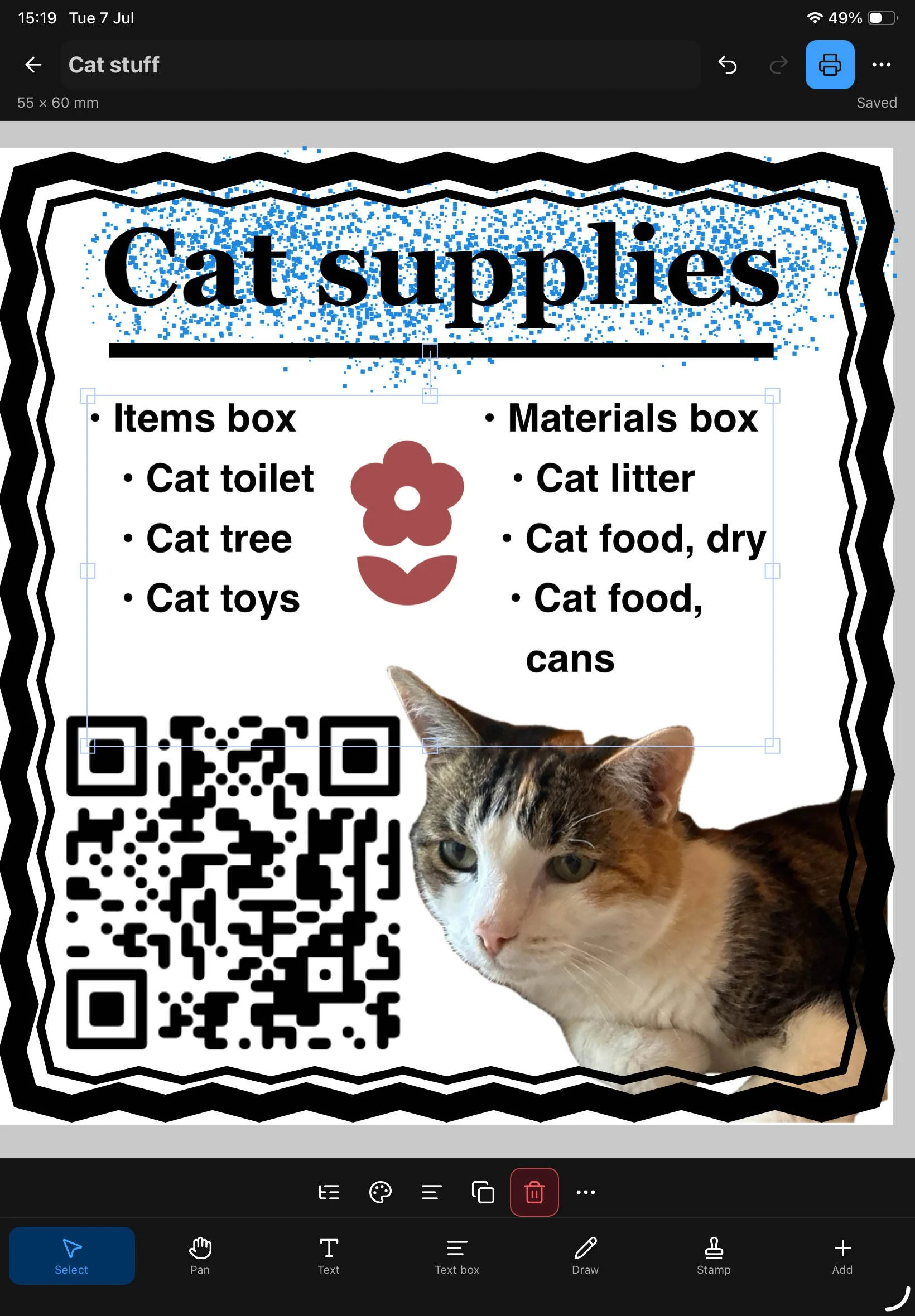 Sticker Label on tablet.
