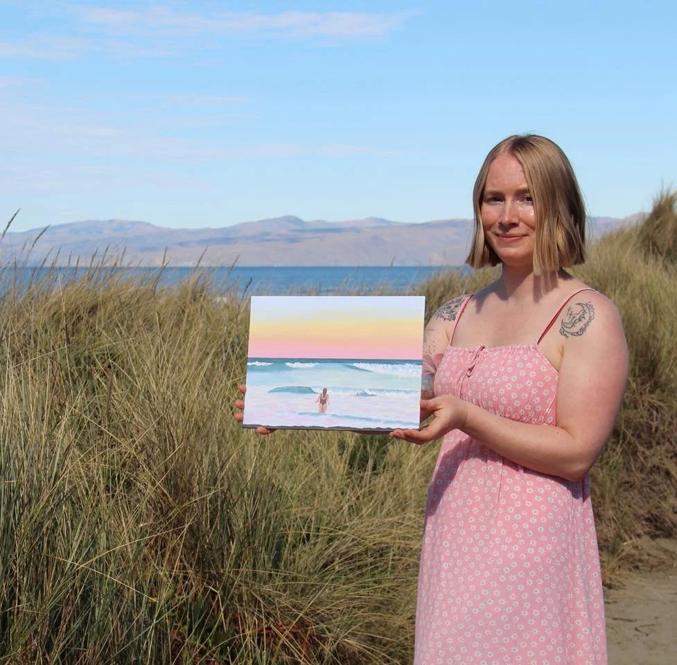 Meet one of my favourite pieces, Sophie 🩷

A striking ocean sunset, a lone swimmer &amp; a moment that captures the beauty of being in the ocean. This piece is all about strength, freedom &amp; serenity. 

Sophie is available as both an original art