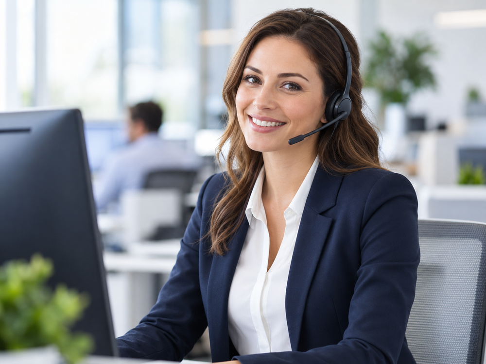 Customer support professional using a headset