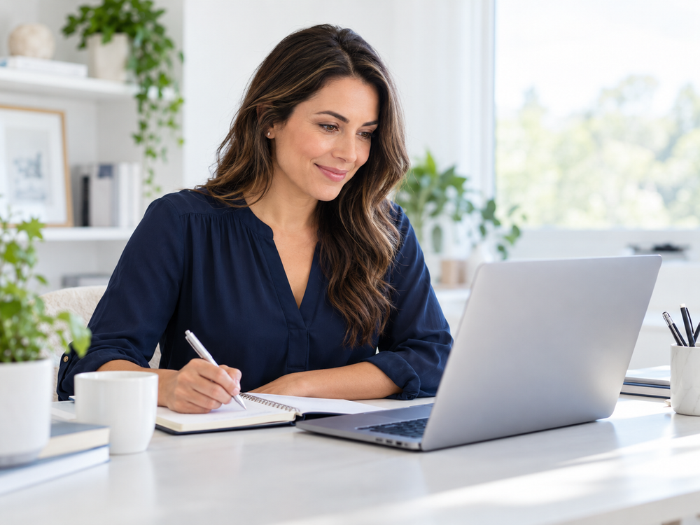 Adult professional studying online with a laptop