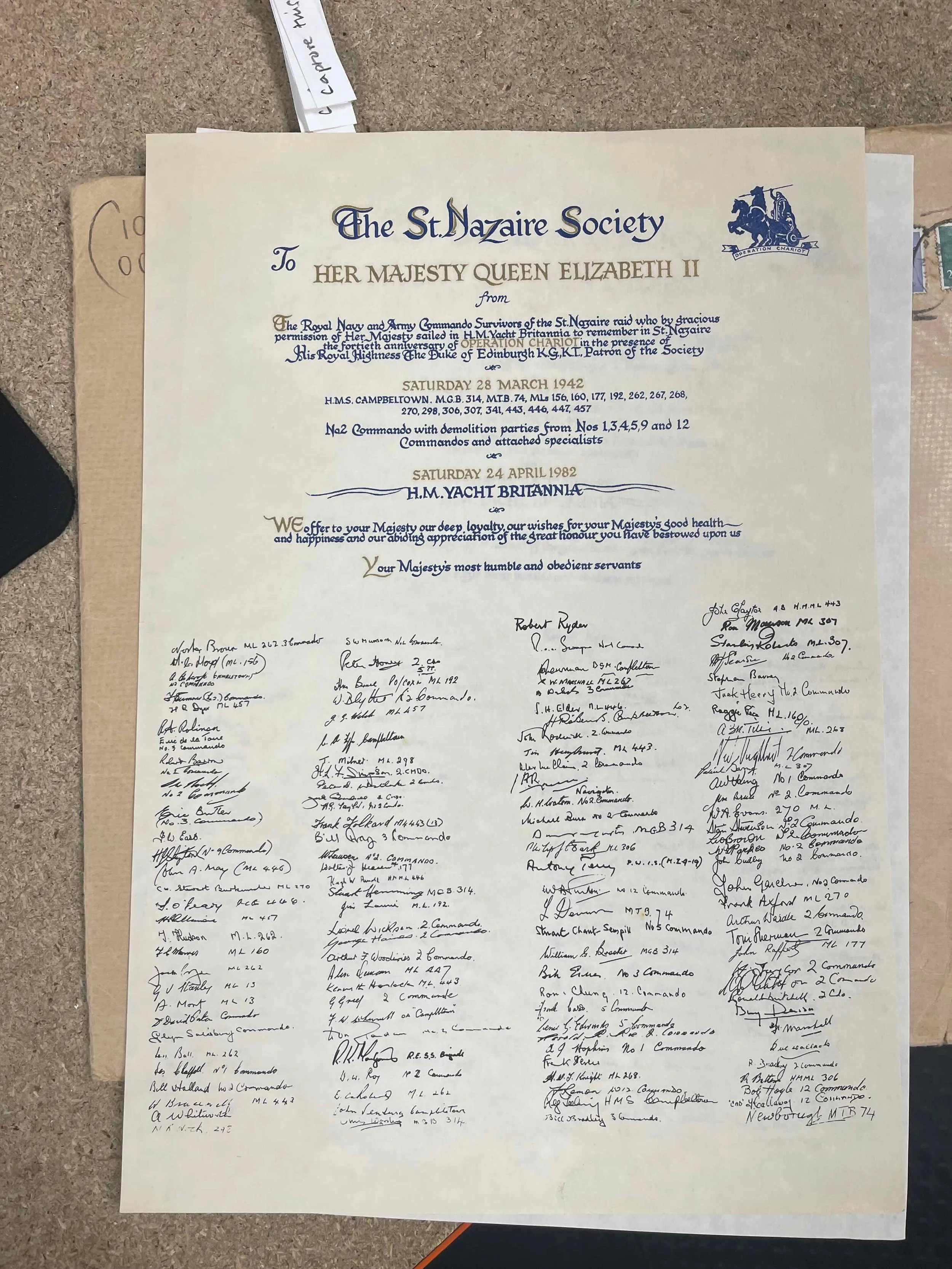 Archive administration for the St. Nazaire Raid Memorial Trust