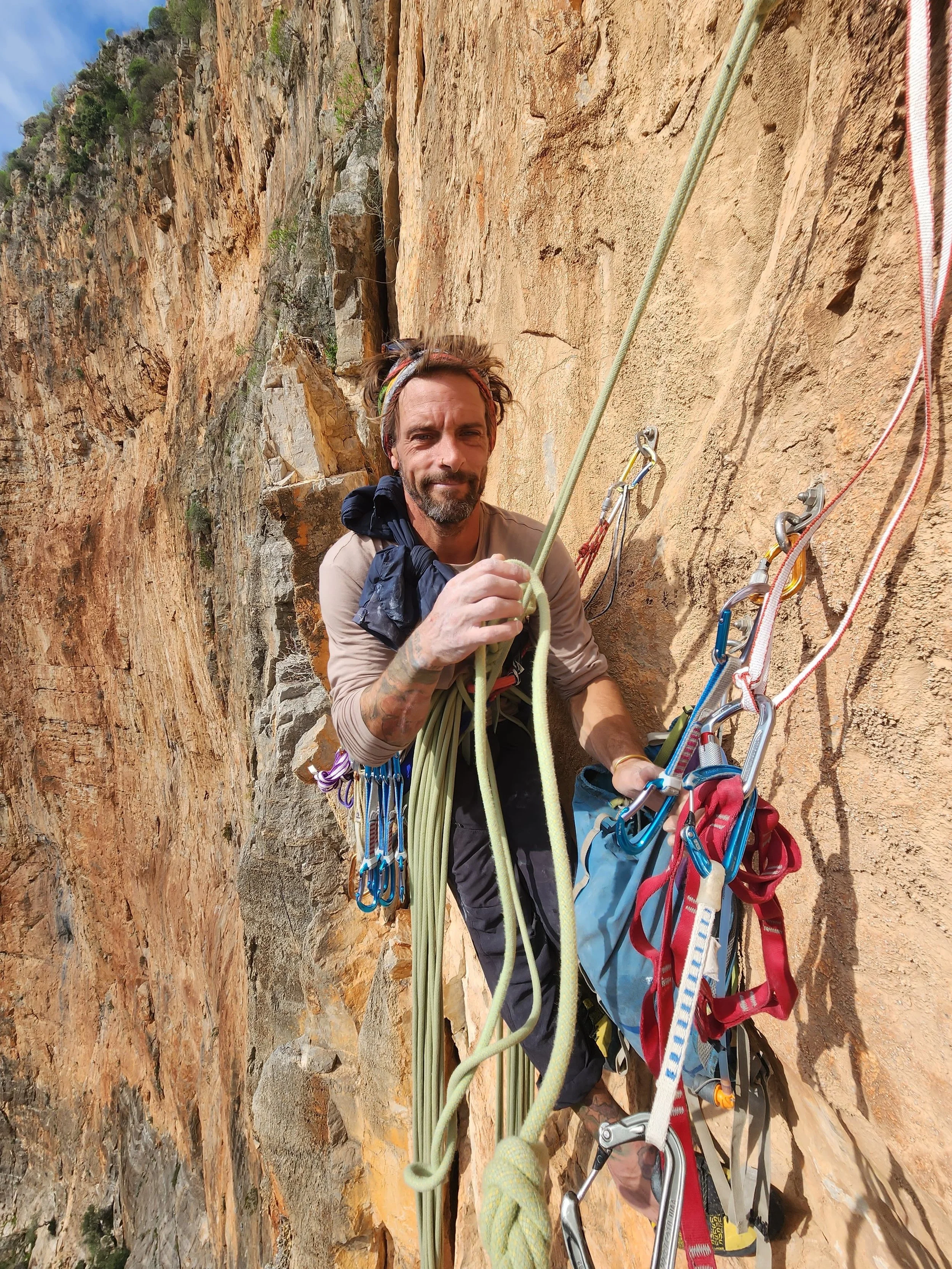 Cyril sur corde en Grande Voie