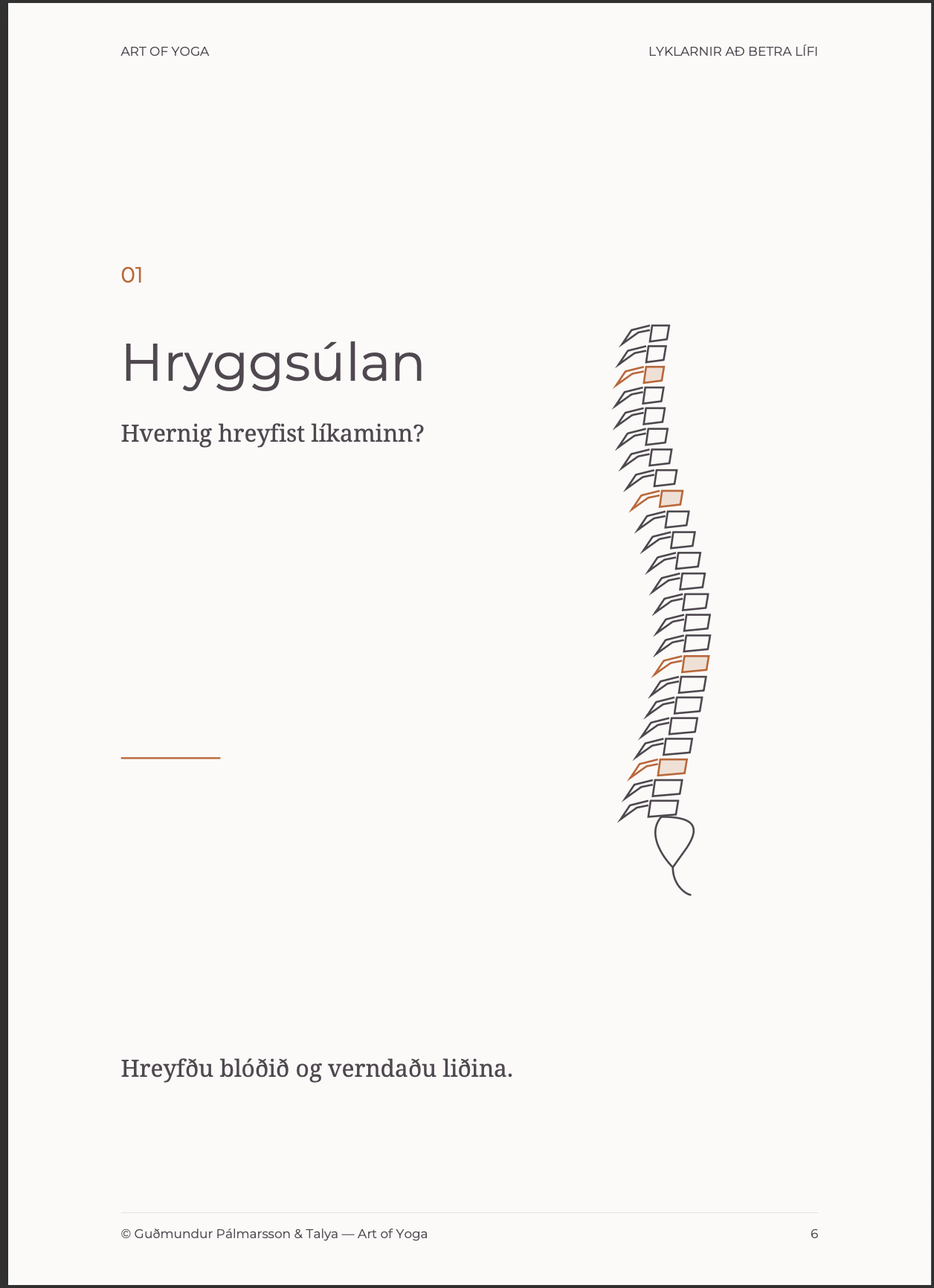 Forsíða Kafla 1 — Hryggsúlan, úr handbókinni Lyklarnir að betra lífi