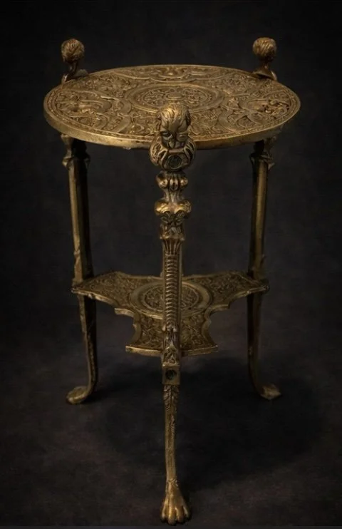 French Belle Époque Two-Tier Brass Side Table with Cherub Details
