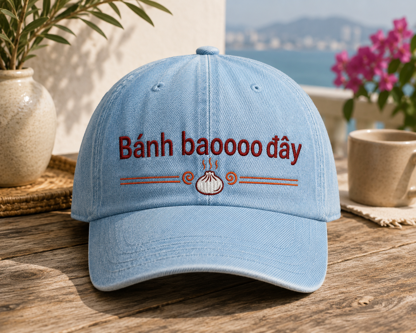 Bánh Baoooo Đây Embroidered Denim Hat | Vietnamese Street Food Cap