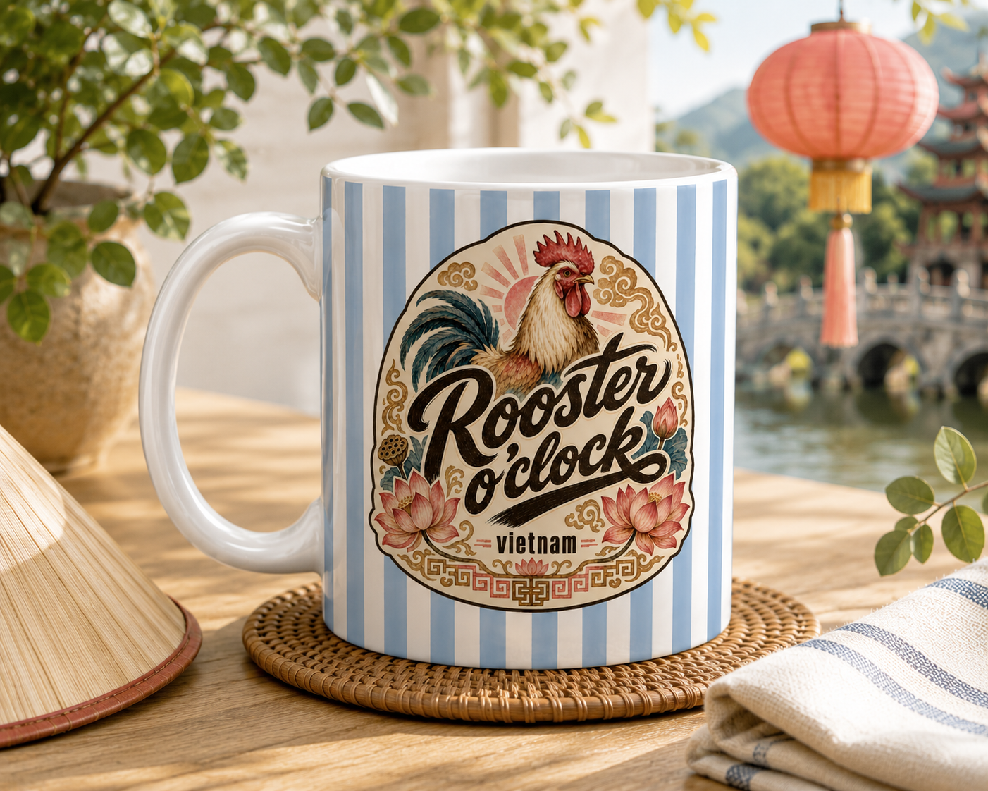 Rooster o'clock Vietnam Coffee Mug | Vintage Ceramic Mug