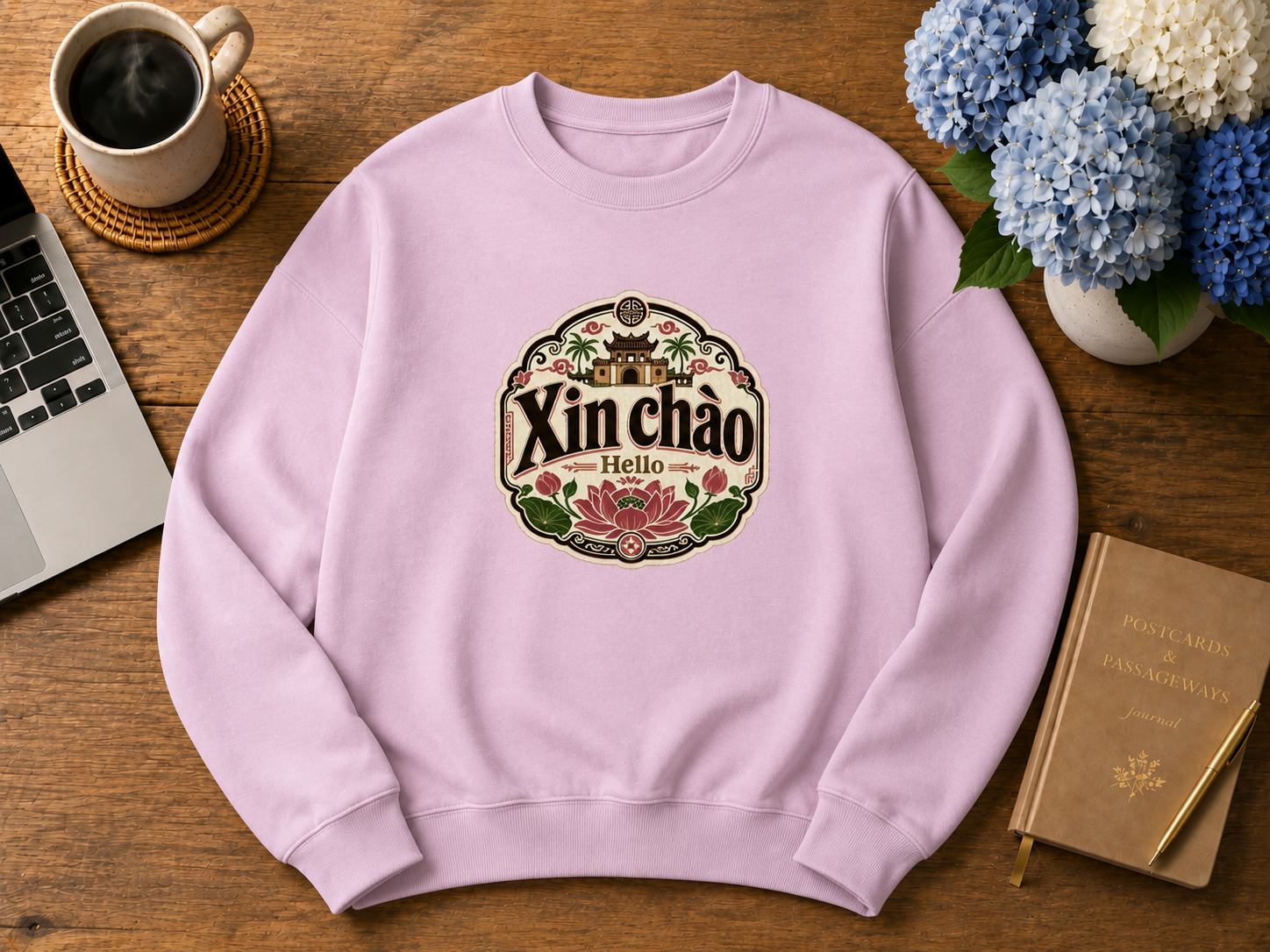 Xin Chào Vietnam Crewneck Sweatshirt | Vietnamese Hello Graphic Sweatshirt