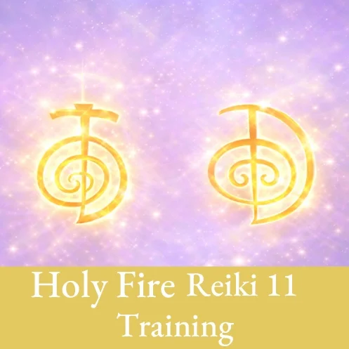 Holy Fire Reiki 11 Training Course. A picture of the 2 Reiki Symbols with a pink backgroun.