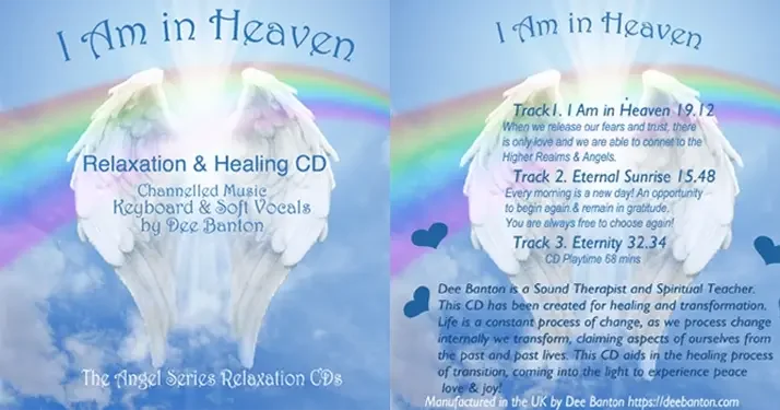 A picture of Angels Wings in the sky with a rainbow behind. Album cover for I Am in Heaven by Dee Banton