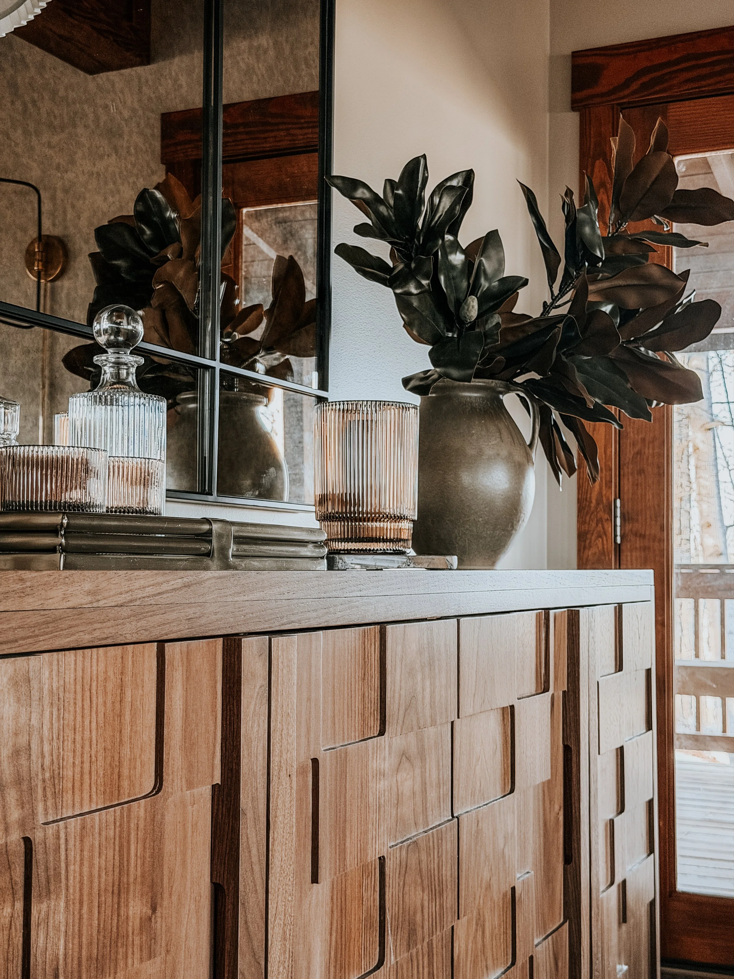 High-end interior design detail featuring custom woodwork and styling in a Milton, Georgia home by Studio Meadow