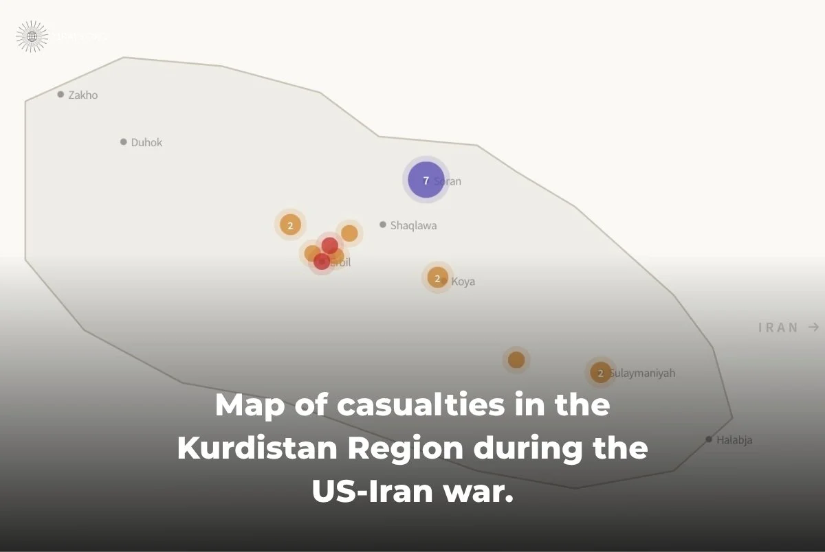 Map of casualties in the Kurdistan Region during the US-Iran war.