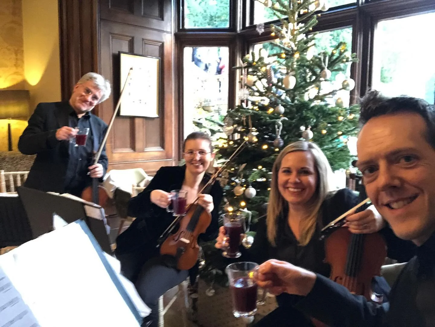A Festive wedding in Castle Combe for @arcosantimusic #stringquartet #stringduo #weddingmusic #wiltshirewedding #bathwedding #bathweddings #hampshirewedding #eventsmusic #eventspro #eventsprofs #classicalmusic #bridgertonstylequartet #popstrings