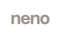 The image features the word 'neno' in lowercase letters, with 'n' and 'e' in gray and 'n' and 'o' in black.