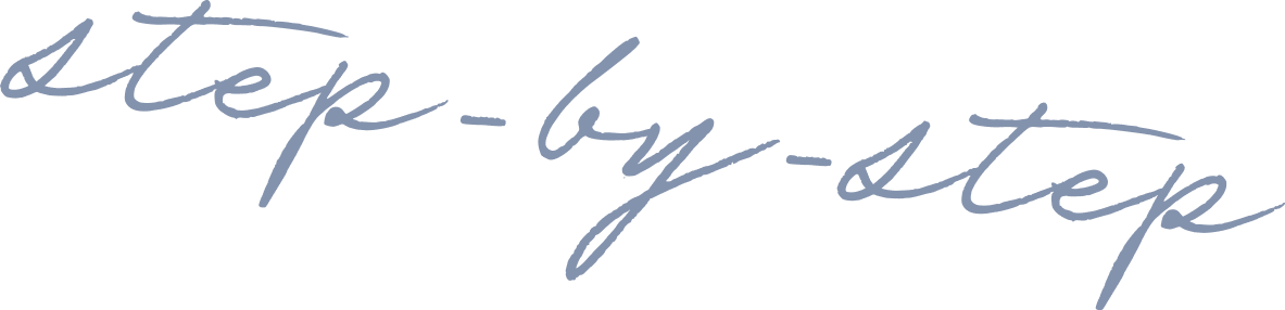 Text that reads 'step-by-step' written in cursive font.
