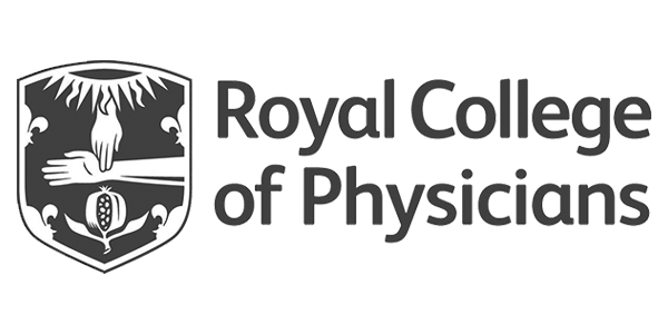 Royal College of Physicians logo with a shield emblem featuring a hand, a caduceus, and a sunburst design.