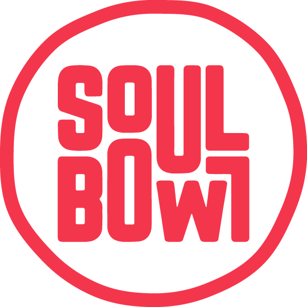 Red circular logo with the words 'SOUL BOWL' stacked in bold, uppercase letters inside, on a black background.