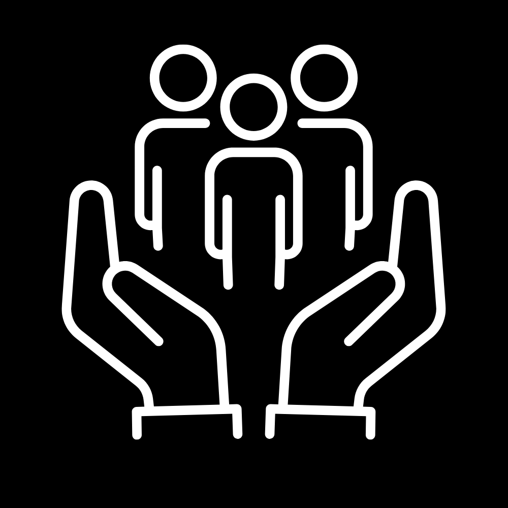 Icon of two hands holding three human figures in a group