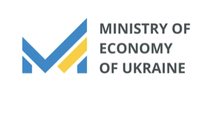 Logo of the Ministry of Economy of Ukraine with stylized blue and yellow checkmark symbols.