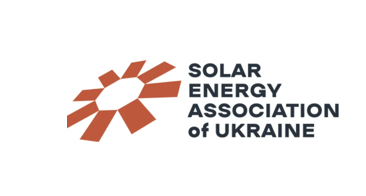 Logo of the Solar Energy Association of Ukraine featuring a stylized orange solar panel and the organization name.