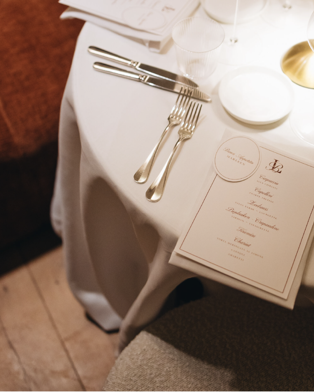 Italian-inspired 60th birthday stationery with digital invitation, menu and name cards in classic trattoria style