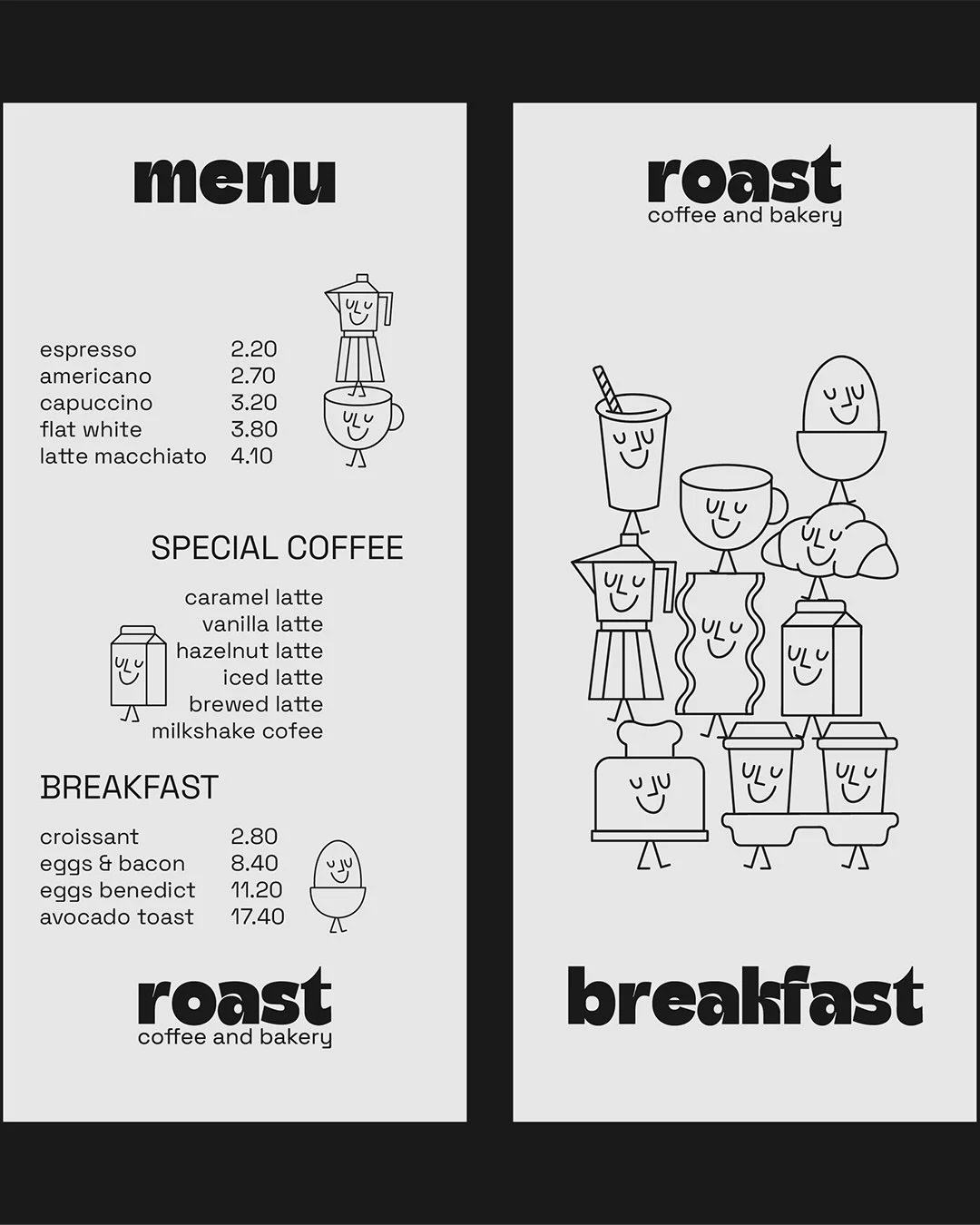 Playful brand identity for Roast coffee with bold visuals and witty wordplay inspired by famous song lyrics.