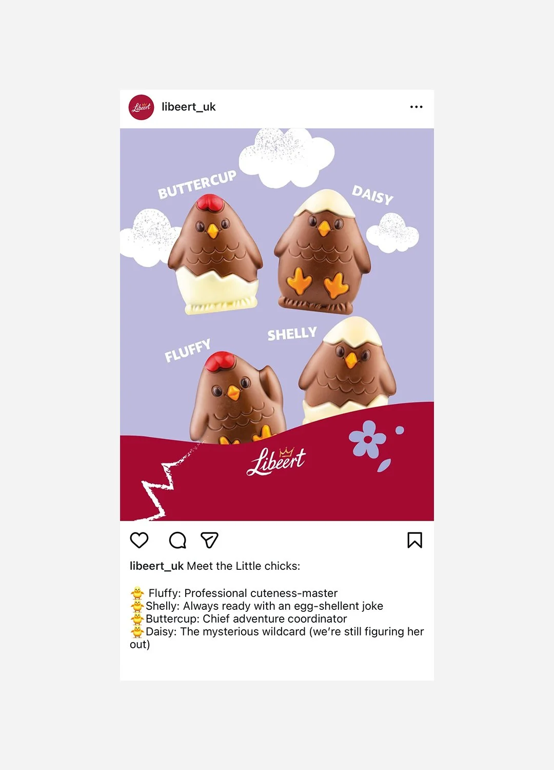 Social media content for Libeert chocolate visuals across Easter and UK campaigns